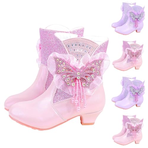 Glänzender Stiefel Mädchen Prinzessin Schuhe Kinder mit Bow-knot Winterstiefel mit Warm Gefütterte Mittelere Stiefel mit Absatz Stiefelschuhe mit Seitlichem Reißverschluss Baumwollschuhe für Party von WOXIHUAN