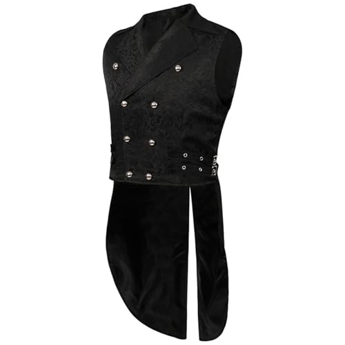 Gothic Weste Herren Lange Steampunk Weste Herren Anzug Mittelalter Zweireihige Westen Brokat Jacquard Frack Tailcoat Umlegekragen Gothic Gilet Frack Ärmellos Anzugweste für Halloween Party Kostüm von WOXIHUAN