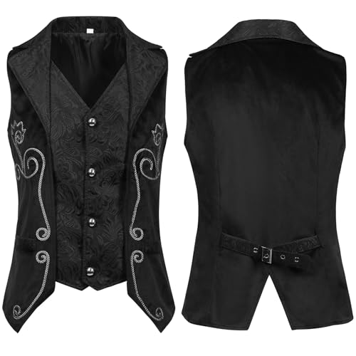 Gothic Weste Herren Sale Männer Steampunk Jacke Frackweste Gothic Frack Westen Mittelalter Kleidung ärmellos Vest Viktorian Palast Smoking Slim fit Weste für Männer Halloween Kostüm Party Cosplay von WOXIHUAN