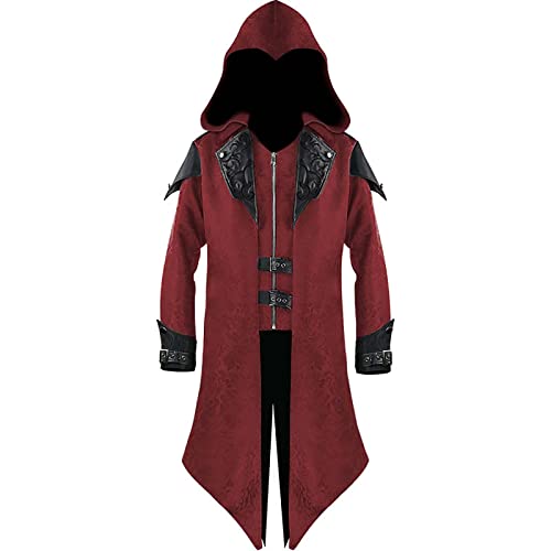 Herren Assassins Creed Mantel Sale Gothic Jacke mit Kapuze Männer Steampunk Mäntel mit Reißverschlüsse Viktorianisch Strickjacke Frack Mittelalter Kostüme Goth Smoking Punk Uniform Jacke für Cosplay von WOXIHUAN