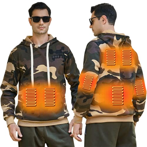 Herren Camouflage Beheizbarer Hoodie Sale Beheizbare Jacke mit 7 Heizzonen, 3 Einstellbar Temperatur Elektrischer Beheizte Jacken Waschbarer Beheizbarer Pullover Wärmende Beheizbare Sweatshirt von WOXIHUAN