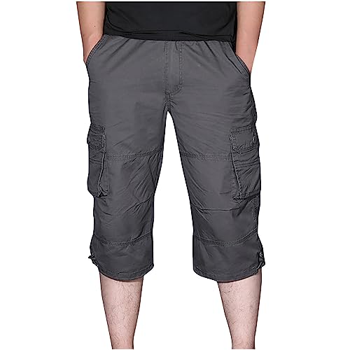 Herren Cargo Shorts Baumwolle Kurze Hosen für Men Locker Gerade Sieben-Viertel-Hose Einfarbige Passform Sweatpants Short Pants Lässig Lose Sporthose Arbeitshosen Multi Taschen Jogginghose Kurze Hose von WOXIHUAN