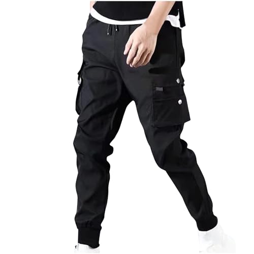 Herren Cargohose Hosen Sale Men Elastische Taille mit Kordelzug Sweatpants Männer mit Taschen Freizeithose Loose Fit Arbeitshose Chino Cargo Hose Stretch Jogginghose Einfarbiges Outdoorhose von WOXIHUAN