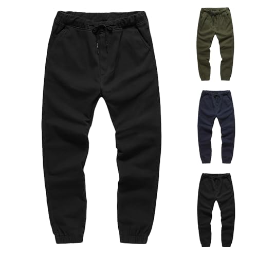 Herren Cargohose Lang Cargo Hosen Baumwolle Freizeithose Herren Jogginghose Sweatpants Sporthose mit Taschen Elastische Taille Kordelzug Outdoorhose Lang Sweathose Casual Trainingshose Trekkinghose von WOXIHUAN