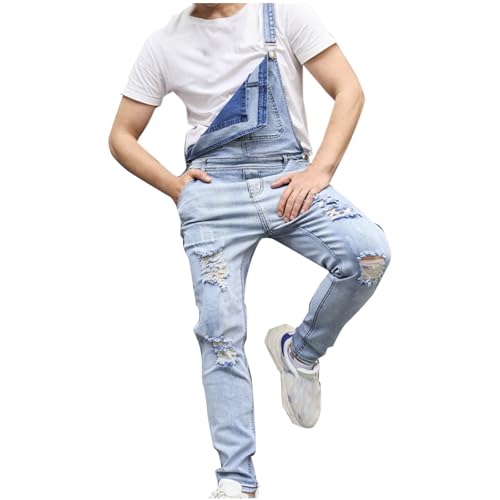 Herren Denim Latzhose Jeans Arbeitshose Loose Hosenanzug Retro Jeans Overalls Männer Cargo Jeans Retro Jumpsuit Arbeitshose Sommer Streetwear Jeanshose Casual Verstellbare Träger Jumpsuit Freizeithose von WOXIHUAN