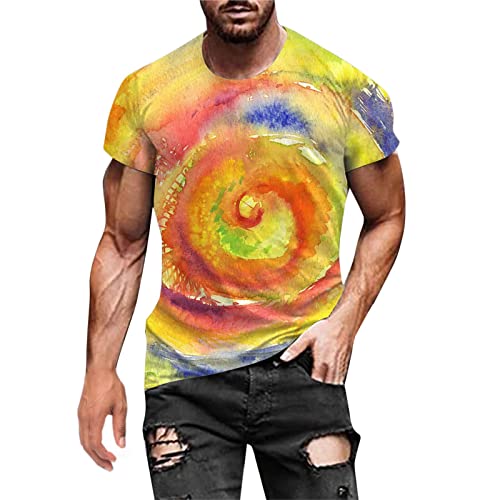 Herren Farbverlauf Kurzärmlige T-Shirts Männer Rundhalsausschnitt Kurze Hülsen T-Shirt Male Kreative Farben Freizeithemd Locker und Lässiges Oversize Kurze Ärmel Sommer Straßenstil Kurzarm Tshirt von WOXIHUAN