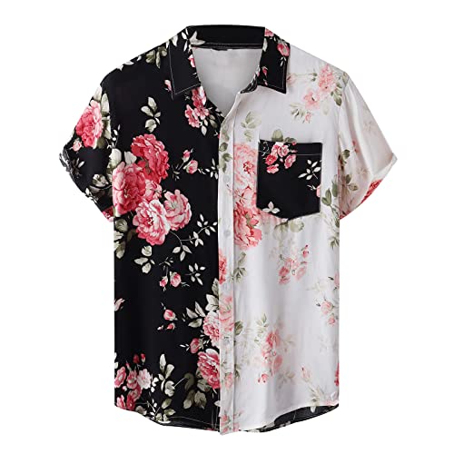 Herren Hemd Blumen Print Hemden Herren Hemd Kurzarm Hawaii Hemd Männer Kurzarmhemd Sommer Hemd Herren Regular Fit Freizeithemden für Herren Shirts von WOXIHUAN