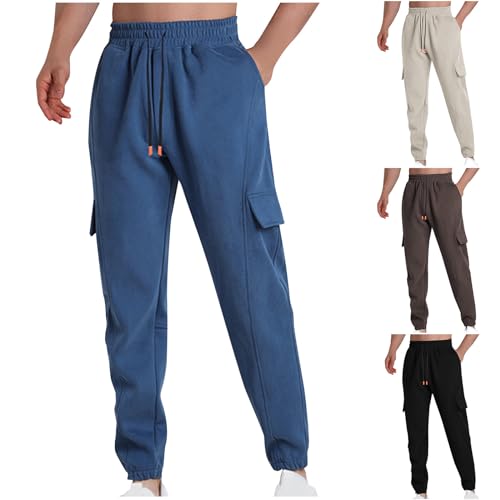 Herren Hose Jogger Chino Cargo Hosen Arbeitshosen Männer mit Multi Taschen Cargohose Herren Einfarbige Freizeithose Lang Jogger Sporthose Elastischer Taille mit Kordelzug Sweatpants Lässig Jogginghose von WOXIHUAN