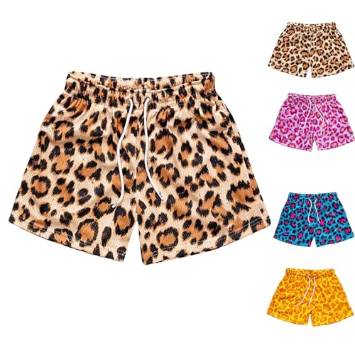 Herren Mesh Shorts Leoparden Drucken Kurze Hosen Men Kordelzug Short Pants Elastische Taille Hose Kurz Atmungsaktiv Schnelltrocknend Sporthose Weich Bequem Strandhose Sommer Freizeithose mit Taschen von WOXIHUAN