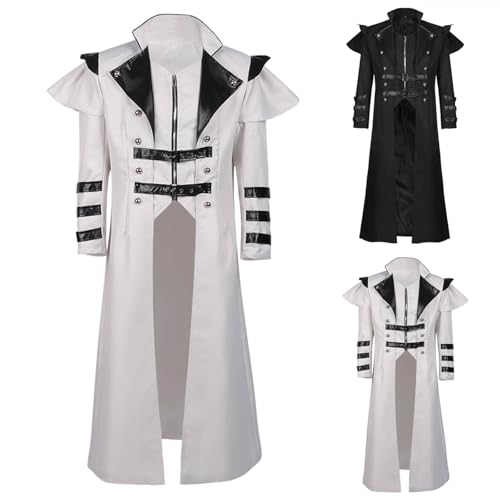 Herren Mittelalter Mantel Sale Steampunk Frack Jacke mit Gürtelschnalle Gothic Mäntel mit Zip Viktorianische Uniform Lange Smoking Renaissance Gehrock Cosplay Halloween Vampir Party Piraten Mantel von WOXIHUAN