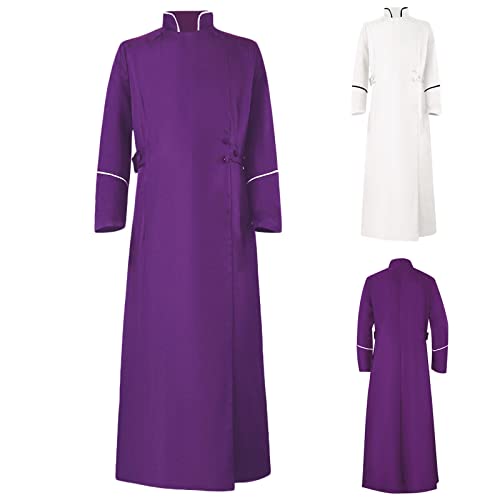 Herren Priester Robe Kostüm Sale Mönch Priester Gewand Langarm Stehkragen Tunika Einfarbig Mantel Geistliche Soutane Klerus Robe Prediger Cassock Mens Lob Anbetung Robe Halloween Kostüme Karneval von WOXIHUAN