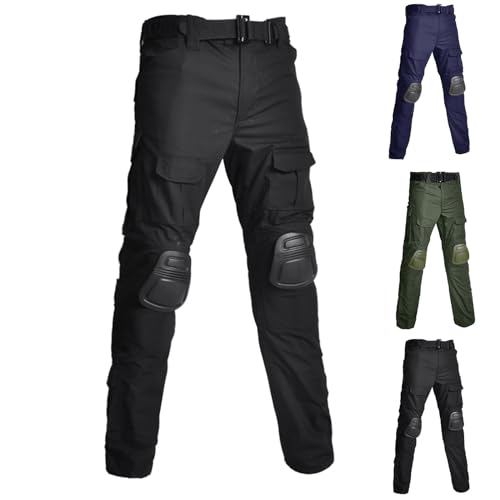 Herren Taktische Hose mit Knieschonern Sale Men Cargohose Multi-Taschen Wanderhose Zip Off Trekkinghose Outdoorhose Einfarbiges Arbeit Hosen Wasserdicht Trekking Schnell Trockend Funktionshose von WOXIHUAN