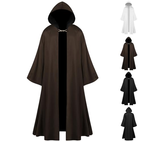 Herren Umhang mit Kapuze Lange Cape mit Metallschnalle Mittelalter Steampunk Umhang Herren Templer Ritter Kostüm Gothic Langarm Poncho Cosplay Uniform Halloween Karneval Kostüm für Erwachsene von WOXIHUAN