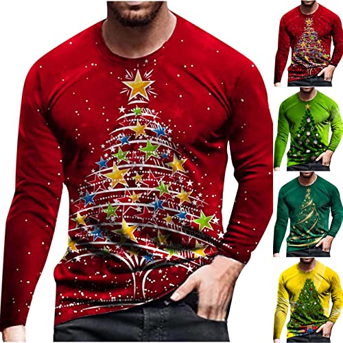 Herren Weihnachts Tshirt Sale, Bunter Weihnachtsbaum Aufdruck Weihnachtspullover Männer Langarmshirt Xmas Pullover Shirt Rundhals Freizeithemd Weihnachten Hemd Weihnachtsshirt für Weihnachtenparty von WOXIHUAN