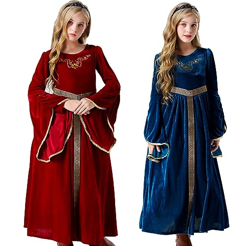 Hexenkleid Sale Mädchen Renaissance Samt Kleider Mittelalterliches Kostüm mit Trompetenärmeln Hohe Taille Kleidung Patchwork Rock Viktorianisches Palast Kostüme Halloween Fasching Kostüme Verkleidung von WOXIHUAN