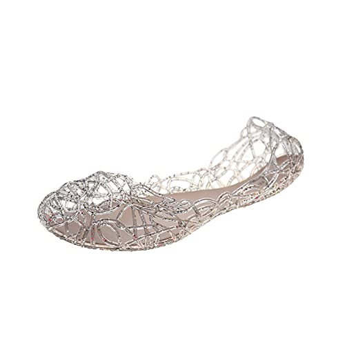 Jelly Sandalen Damen Sale Hohl Flach Gelee Sandaletten Bird-Nest Ballett Weich Plastik Schuhe Strandballerinas Transparente Sandale Slip-Ons Flache Schuhe rutschfeste Atmungsaktive Strandschuhe von WOXIHUAN