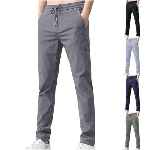 Jogginghose Herren Eis-Seiden Stoffhose Sporthose Herren Einfarbige Freizeithose Elastische Taille mit Kordelzug Trainingshose Leichte Schnelltrocknende Laufhose Bequem Freizeit Sommerhose Fitnesshose von WOXIHUAN