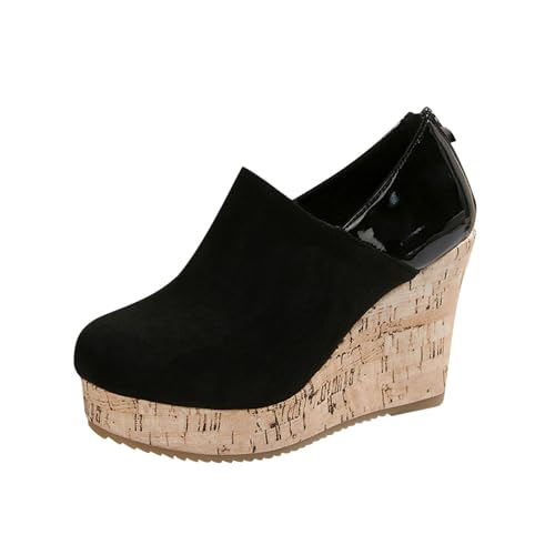 Keilsandalen Damen Plateau Sandalen mit Geschlossene Römersandalen Wedges Sommer Sandaletten Weite H Keilabsatz Damenschuhe Wildleder Spitz Sandals High Heels Sommerschuhe Rutschfeste Freizeitschuhe von WOXIHUAN