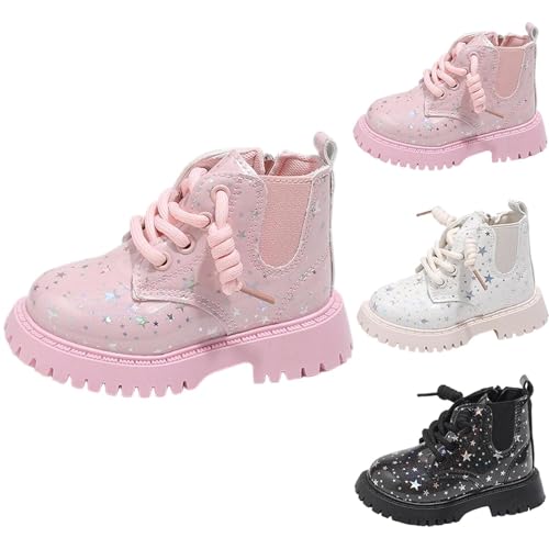 Kinder Stiefel Mädchen Stern Glänzender Boots Mädchen Süß Stiefeletten mit Seitlichem Reißverschluss Schnürstiefel PU Leder Reitstiefel Dicke Sohle Rutschfest Schuhe Herbststiefel Winterstiefel von WOXIHUAN