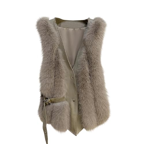 Kunstpelz Weste Damen Sale Pelzweste mit Gürtel Kunstpelz Jacke Winter Warm Faux Pelz Weste Ärmellose Winterjacke Kunstleder und Wollimitat Fellweste Plüsch Pelzjacke Fleecemantel Fell kunstfell Weste von WOXIHUAN