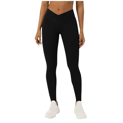 Leggings Damen V Cross High Waisted Leggings Elastische Blickdicht Leggins Weiche Sporthose mit Bauchkontrolle Sportleggins Booty Lifting Po Push Up Tights Strumpfhosen Hohe Dehnbare Yogahose Laufhose von WOXIHUAN