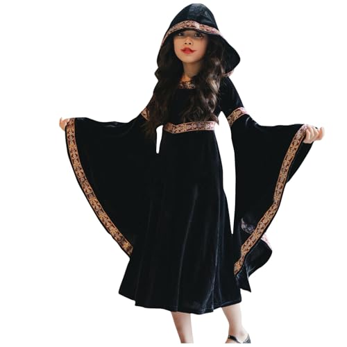 Mädchen Kleid mit Kapuze Sale Mittelalterliches Kleid mit Trompetenärmeln Hohe Taille Gehrock Renaissance Kleidung Kinder Lang Kleider Prinzessinnen Ballkleid für Halloween Kostüme Karneval Party von WOXIHUAN