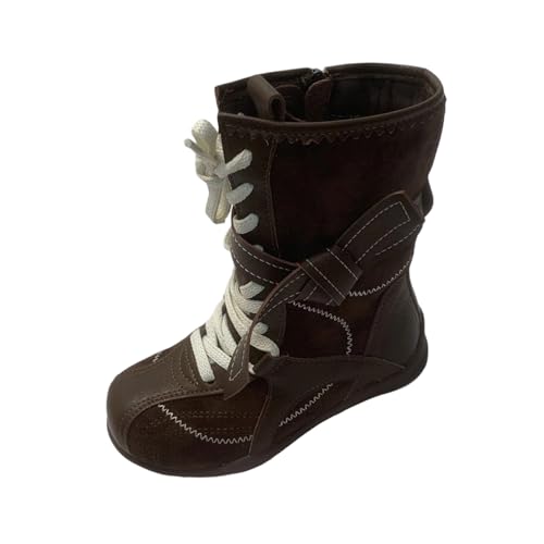 Mädchen Langschaft Stiefel, Boots Mädchen Leder Kniehohe Reitstiefel mit Seitlichem Reißverschluss Schnürstiefel Runde Zehen Stiefelschuhe Rutschfest Schuhe Herbststiefel Winterstiefel Stiefelette von WOXIHUAN