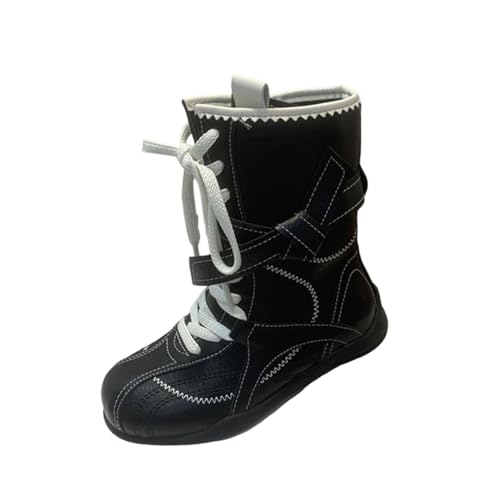 Mädchen Langschaft Stiefel, Boots Mädchen Leder Kniehohe Reitstiefel mit Seitlichem Reißverschluss Schnürstiefel Runde Zehen Stiefelschuhe Rutschfest Schuhe Herbststiefel Winterstiefel Stiefelette von WOXIHUAN