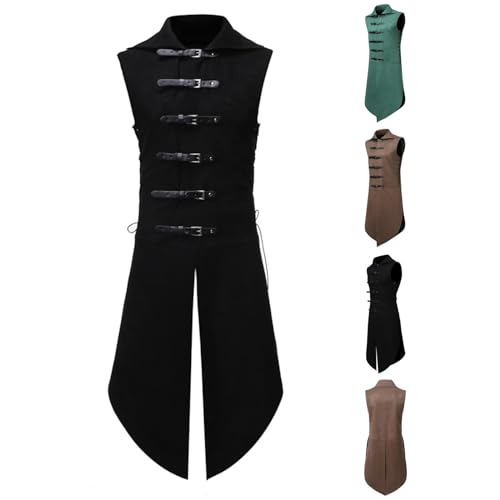 Mittelalter Herren Jacke Frack Weste Sale Gothic Vest ärmellos Verstellbaren Leder Riemen Westen Seite mit Kordelzug Gilet Renaissance Kostüm Steampunk Mäntel Vest Smoking für Männer Halloween Kostüm von WOXIHUAN