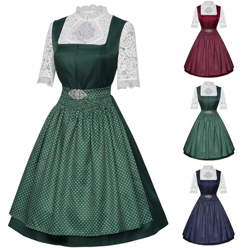 Neu Dirndl Damen, 2025 Oktoberfest Damen Outfit Trachtenkleid Midi Dirndl Kleid, Kurzärmelig Knielang Dirndelkleider Schürze Mit Bluse Tracht Dirndlkleid 3 Tlg Elegante Mittelalter Partykleid von WOXIHUAN