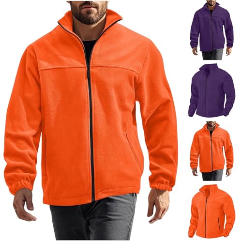 Neu Fleece Mantel Herren Jacke Herren mit Fleece-Futter und Reißverschluss Sweatjacke Stehkragen Fleecejacke mit Reißverschlusstasche Mantel Einfarbig Pulli Weicher Wram Sweaters für Herbst Winter von WOXIHUAN