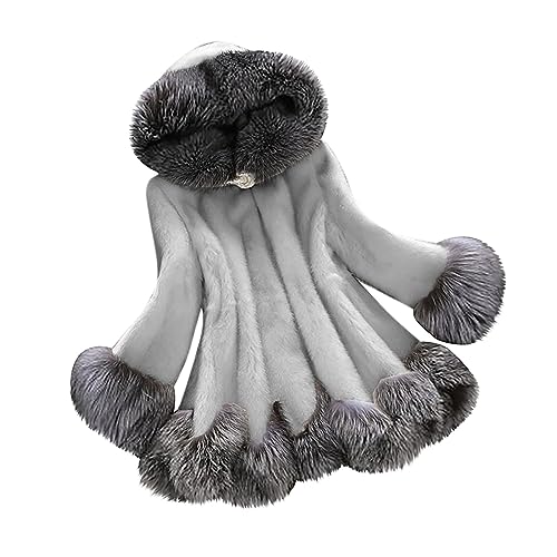 Neu Kunstpelz Mantel Damen Sale, Pelzmantel Damen mit Kapuze Kunstpelz Jacke Extravagant Flauschige Jacke Stilvoll Winterjacke Faux-Fur Pelzimitatmantel Nerzjacke Kuschelmantel Elegant Pelzjacke von WOXIHUAN