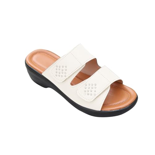 Pantoletten Damen Plateau Sandalen mit Keilabsatz Sommerschuhe mit Verstellbare Klettverschluss Schlappen Fischmaul Peep Toe Sandaletten Orthopädische Hausschuhe Freizeit Atmungsaktiv Strandschuhe von WOXIHUAN