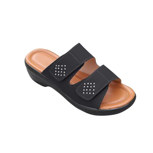 Pantoletten Damen Plateau Sandalen mit Keilabsatz Sommerschuhe mit Verstellbare Klettverschluss Schlappen Fischmaul Peep Toe Sandaletten Orthopädische Hausschuhe Freizeit Atmungsaktiv Strandschuhe von WOXIHUAN