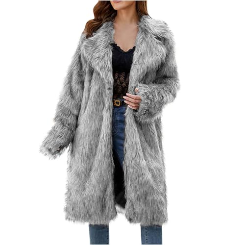 Pelzmantel Damen Lang Winterjacke Wärmend Plüschjacke Umlegekragen Kunstpelz Mantel Langarm Pelzjacke Weich Nerzjacke Plüschig Pelzjacke Stilvoll Fellimitatjacke Fake-Fur Teddyjacke Wintermantel von WOXIHUAN