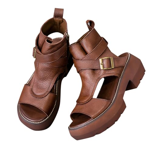 Plateau Sandalen Damen Sale, Chunky Heel Sandaletten Damen Fischmaul Offene Sommerschuhe PU Leder Sandals mit Verstellbare Riemen Sommerschuhe Sommer Elegant Plattform Sandalette Outdoorsandalen von WOXIHUAN