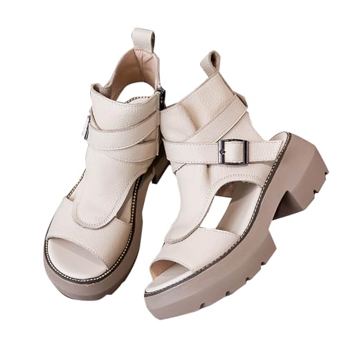 Plateau Sandalen Damen Sale, Chunky Heel Sandaletten Damen Fischmaul Offene Sommerschuhe PU Leder Sandals mit Verstellbare Riemen Sommerschuhe Sommer Elegant Plattform Sandalette Outdoorsandalen von WOXIHUAN