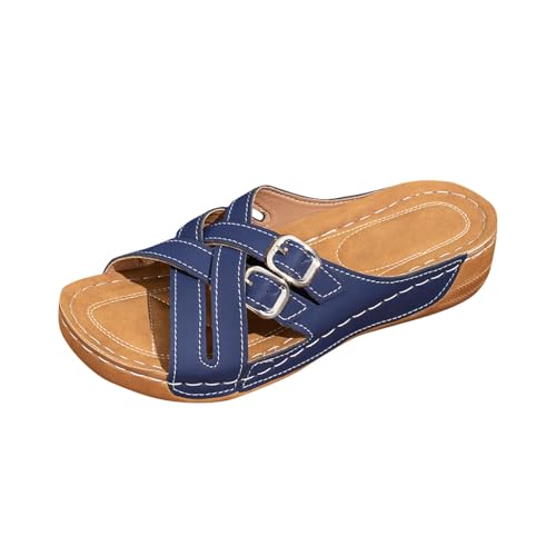 Plateau Sandalen Damen Sale Orthopädische Sandaletten Gekreuzte Riemen Sandale mit Verstellbarem Riemen Sommerschuhe Peep Toe Hausschuhe Leder Römersandalen Gummi Sohle Schlappen Freizeit Strandschuhe von WOXIHUAN