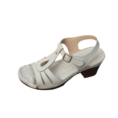 Plateau Sandalen Damen mit Absatz Sandaletten Damen Chunky Heel Sandale Slingback Sandals mit Verstellbarem Riemen Damensandalen Peep Toe High Heel Keilabsatz Plattform Freizeitsandalen Sommerschuhe von WOXIHUAN