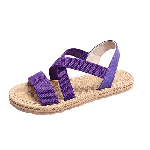 Riemchensandalen Damen Flach Römersandalen Gewebtes Sandalen Damen Sandaletten mit Elastischem Riemen Sandalette Slingback Flache Schuhe Lässige Offene Zehentrenner Sommerschuhe Freizeitschuhe von WOXIHUAN