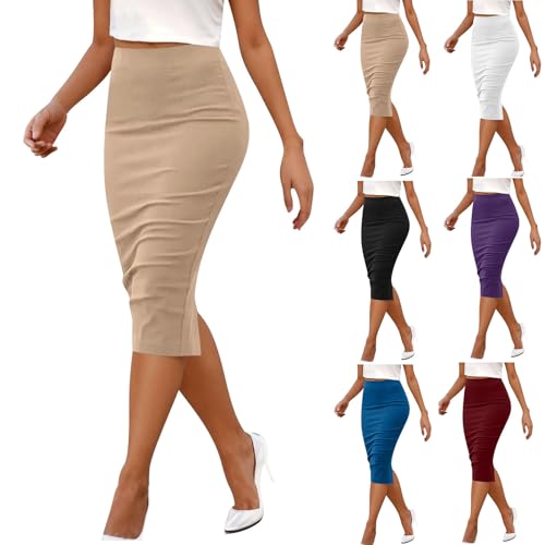 Röcke für Damen Bleistiftrock Lang Rock Damen Einfarbig Schlauchrock Business Bleistift Röcke mit Reißverschluss Sommerrock Business Solide Hohe Taille Bleistiftrock Schlitz Bodycon Midirock Knielang von WOXIHUAN