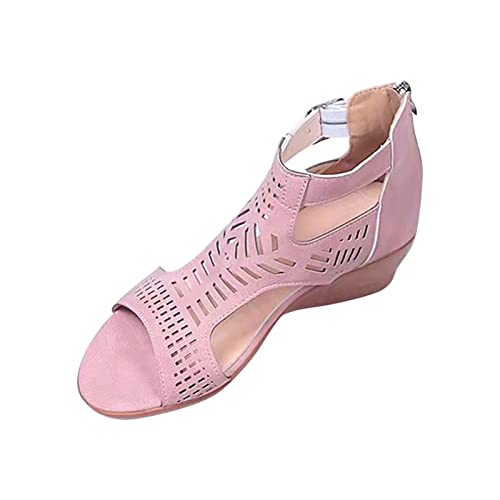 Sandalen Damen Sale Keilsandaletten Damen mit Keilabsatz Sandaletten Aushöhlen Sandals PU Leder Sommerschuhe mit Verstellbare Riemen Sandalette Peep Toe Plateau Sandale Elegant Rutschfest Schuhe von WOXIHUAN