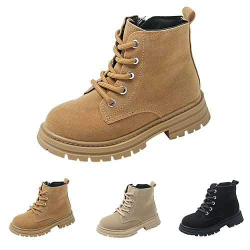 Stiefel Jungen Mädchen, Mittelere Stiefelette für Kinder mit Seitlichem Reißverschluss Reitstiefel Einfarbig Schnürstiefel Profilsohle Stiefelschuhe Rutschfest Schuhe Herbststiefel Winterstiefel von WOXIHUAN