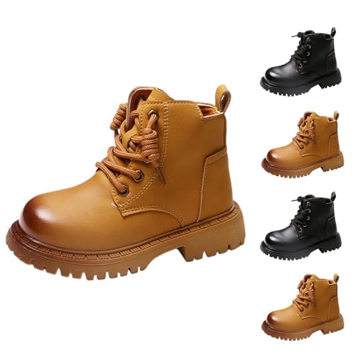 Stiefel Mädchen Jungen, PU Leder Boots Mädchen mit Seitlichem Reißverschluss Stiefeletten für Kinder Herbststiefel Winterstiefel Combat Boots, Profilsohle Reitstiefel Dicke Sohle Rutschfest Schuhe von WOXIHUAN