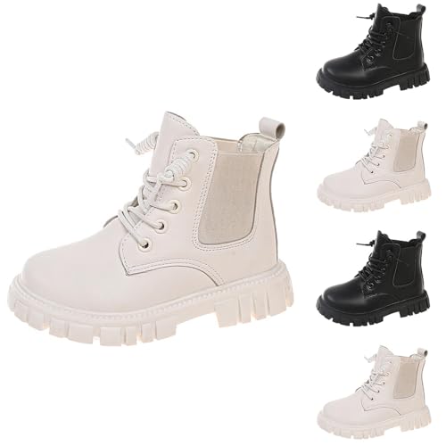 Stiefel Mädchen, Boots Mädchen aus PU Leder mit Schnürsenkeln Stiefeletten Kinder Elegante Mittelere Stiefel Profilsohle Reitstiefel Dicke Sohle Schuhe Herbststiefel Winterstiefel für Freizeit Party von WOXIHUAN