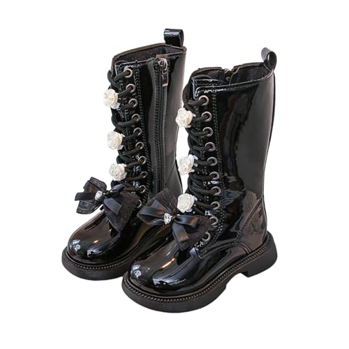 Stiefel Mädchen, Hoch Boots Mädchen mit Fliege und Blume Stiefeletten Elegant Schnürstiefel mit Seitlichem Reißverschluss Winterstiefel PU Leder Reitstiefel Profilsohle Stiefel Rutschfest Schuhe Stiefel Mädchen, Hoch Boots Mädchen mit Fliege und Blume Stiefeletten Elegant Schnürstiefel mit Seitlichem Reißverschluss Winterstiefel PU Leder Reitstiefel Profilsohle Stiefel Rutschfest Schuhe von WOXIHUAN