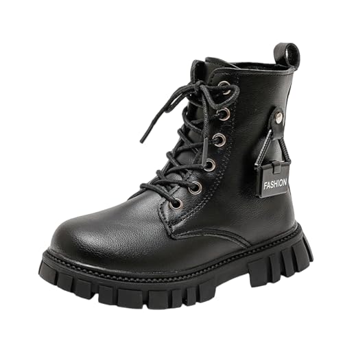 Stiefel Mädchen, Leder Stiefeletten Mädchen Kinder Mittelere Stiefel mit Seitlichem Reißverschluss Schnürstiefel Wasserdichte Stiefelette Profilsohle Rutschfest Schuhe Elegant Stiefelschuhe für Schule von WOXIHUAN