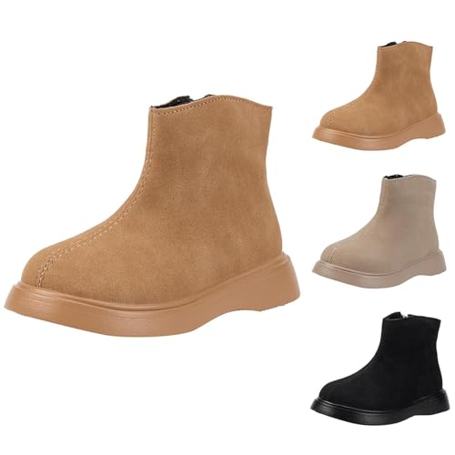 Stiefel Mädchen, Leder Stiefeletten Mädchen Mittelere Reitstiefel mit Seitlichem Reißverschluss Combat Boots Kinder Dicke Sohle Rutschfest Schuhe Bequeme Stiefelschuhe Herbststiefel Winterstiefel von WOXIHUAN