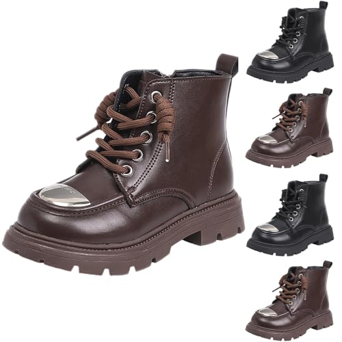 Stiefel Mädchen, Warm Gefüttert Boots Mädchen Seitlichem Reißverschluss Schnürstiefel für Kinder Profilsohle Reitstiefel Rutschfest Stiefeletten Elegant Winterstiefel PU-Leder Knöchel Schuhe für Party von WOXIHUAN