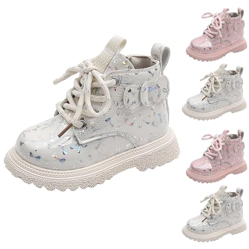 Stiefel Mädchen Klassische Stiefel für Kinder Reitstiefel mit Seitlichem Reißverschluss Schnürstiefel Leder Mittelere Stiefelette Dicke Sohle Rutschfest Schuhe Elegant Herbststiefel Winterstiefel von WOXIHUAN